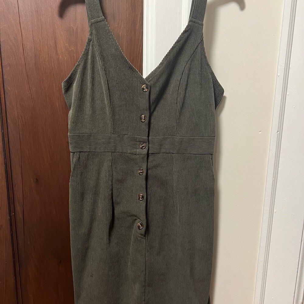 Olive Green Corduroy Button-Down Dress